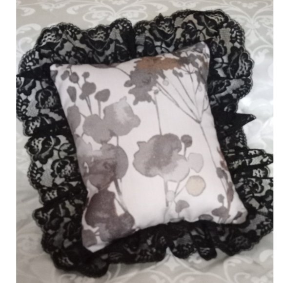 Beige Abstract Trimmed - Fine Black Lace Accent Pillow by Fancy Shams - 11"x9.5" - Picture 2 of 5